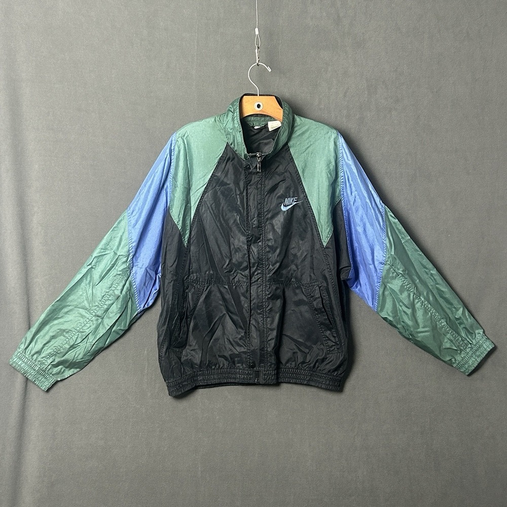Vtg 90s Nike Black Tag Colorblock Windbreaker Jacket Mens Large Blue Green Black
